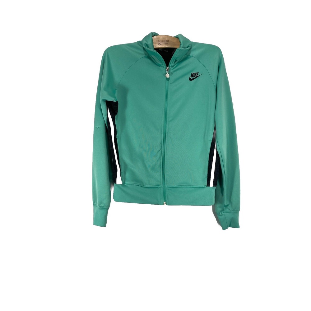 Vintage Nike Kids Small 4-6 Track Jacket Green Black Jade Windbreaker Headphone